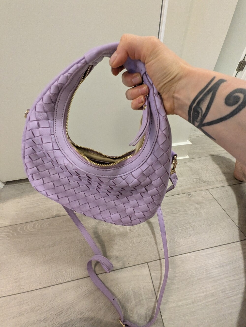 A. Bellucci Lavender Woven Leather Shoulder Bag